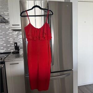 Chic Scarlet Ruffle Midi Dress